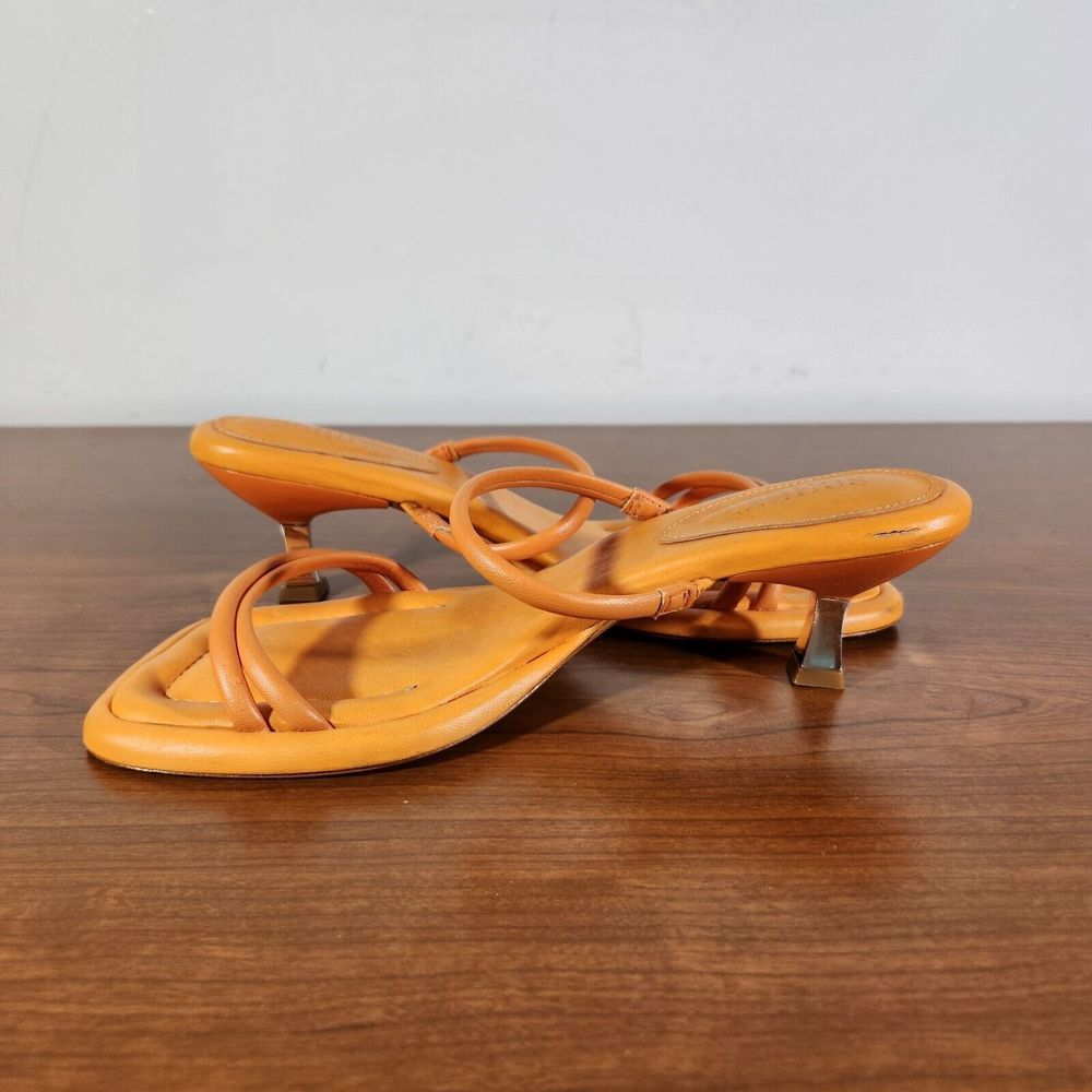 SCHUTZ Agatha Mid Women's Leather Heel Sandals Orange Color Size 7 B *FLAWS* - Picture 5 of 16